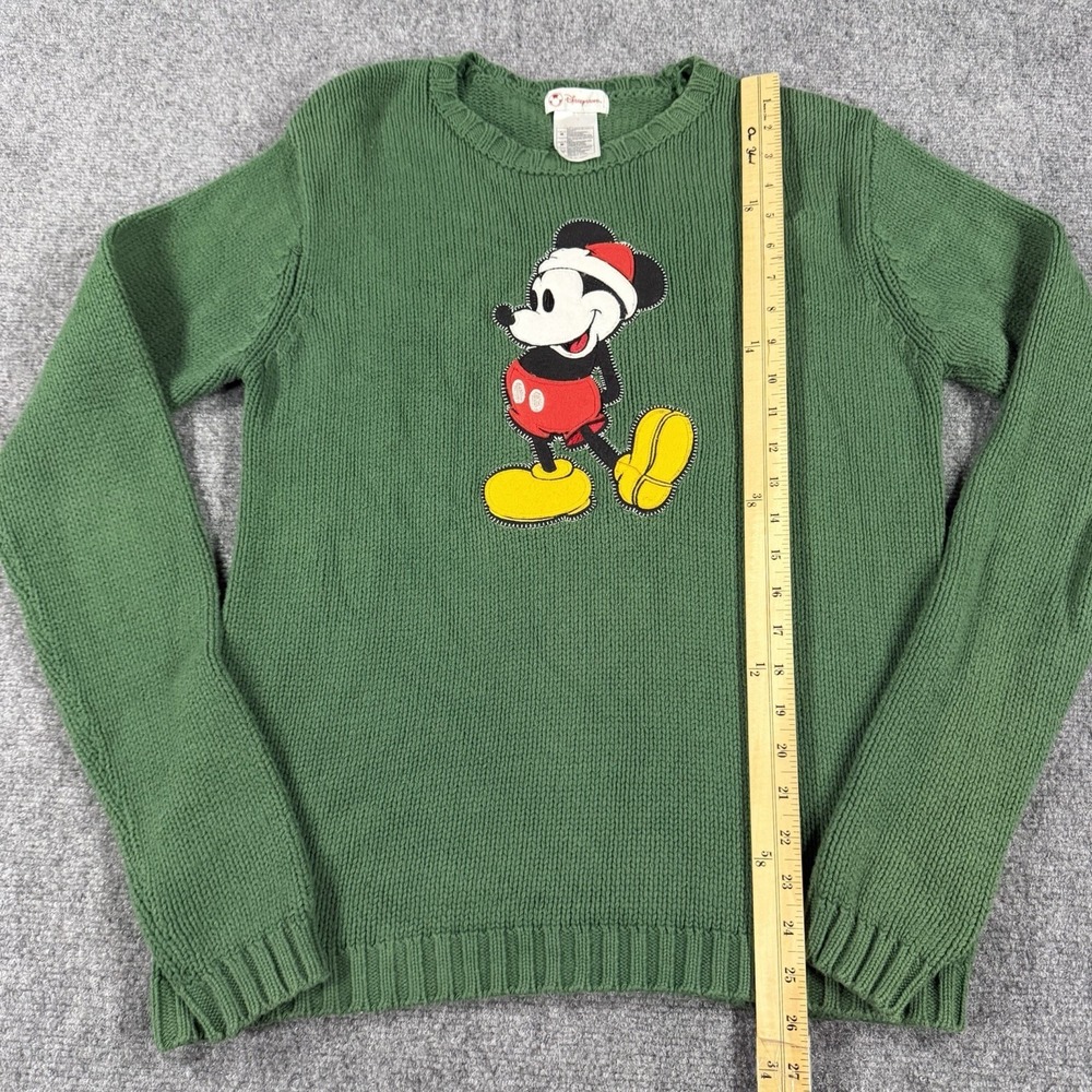 Vintage Disney Mickey Sweater Medium Green Knit 90s Christmas Santa Hat - Picture 5 of 7